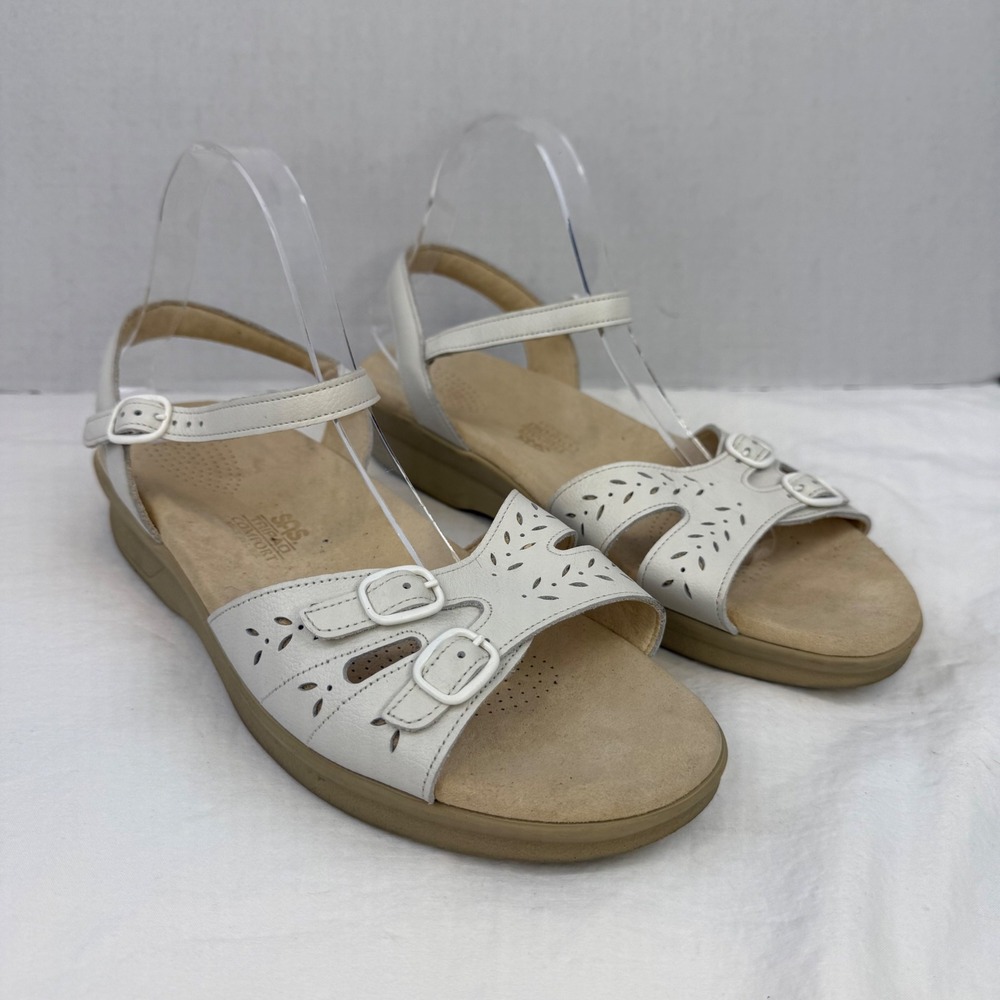SAS Tripad Comfort White Leather Perforated Buckle Sandals Womens 11 WW G3630833
